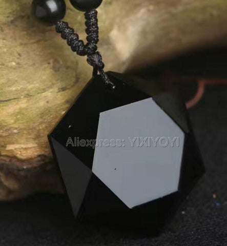 100% Natural Black Obsidian Carved Lucky Six Angle Star Faced Pendant