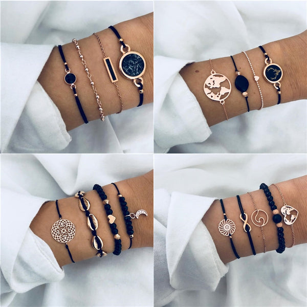 ZORCVENS Bohemian Black Beads Chain Bracelets