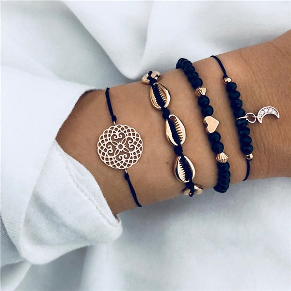 ZORCVENS Bohemian Black Beads Chain Bracelets